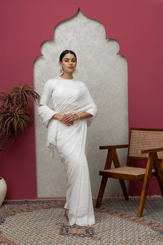 White Dyeable Saree