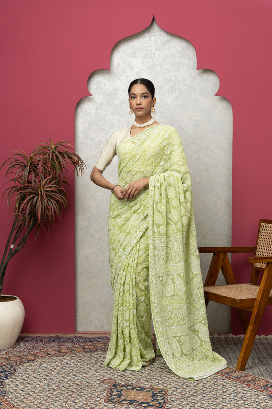 Green Georgette Saree with Blouse