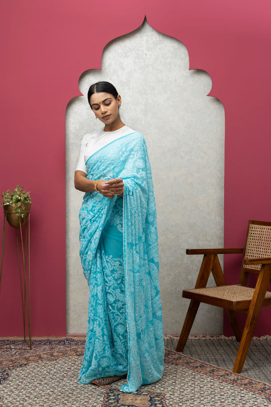 Georgette 50/50-Saree BLUE