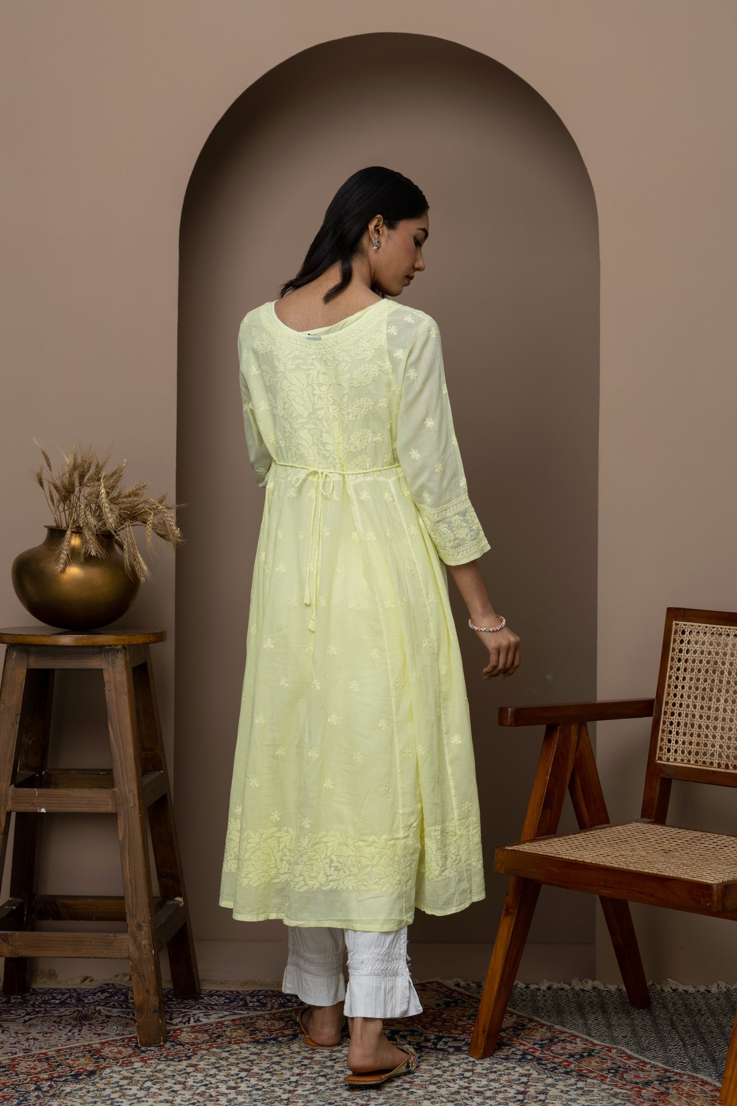 Cotton Yellow Angrakha Kurti