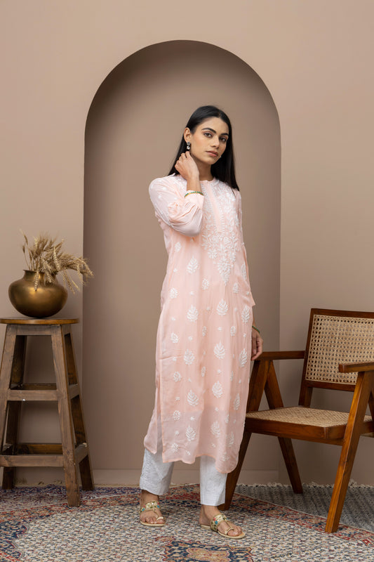 Peach Loop Kurti with Chikankari – Elegant Handcrafted Design