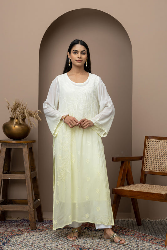 Lemon Yellow Georgette Ombre Kurti