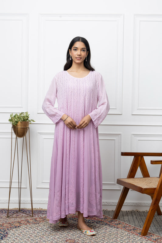 Lilacombre+georgette anarkalli