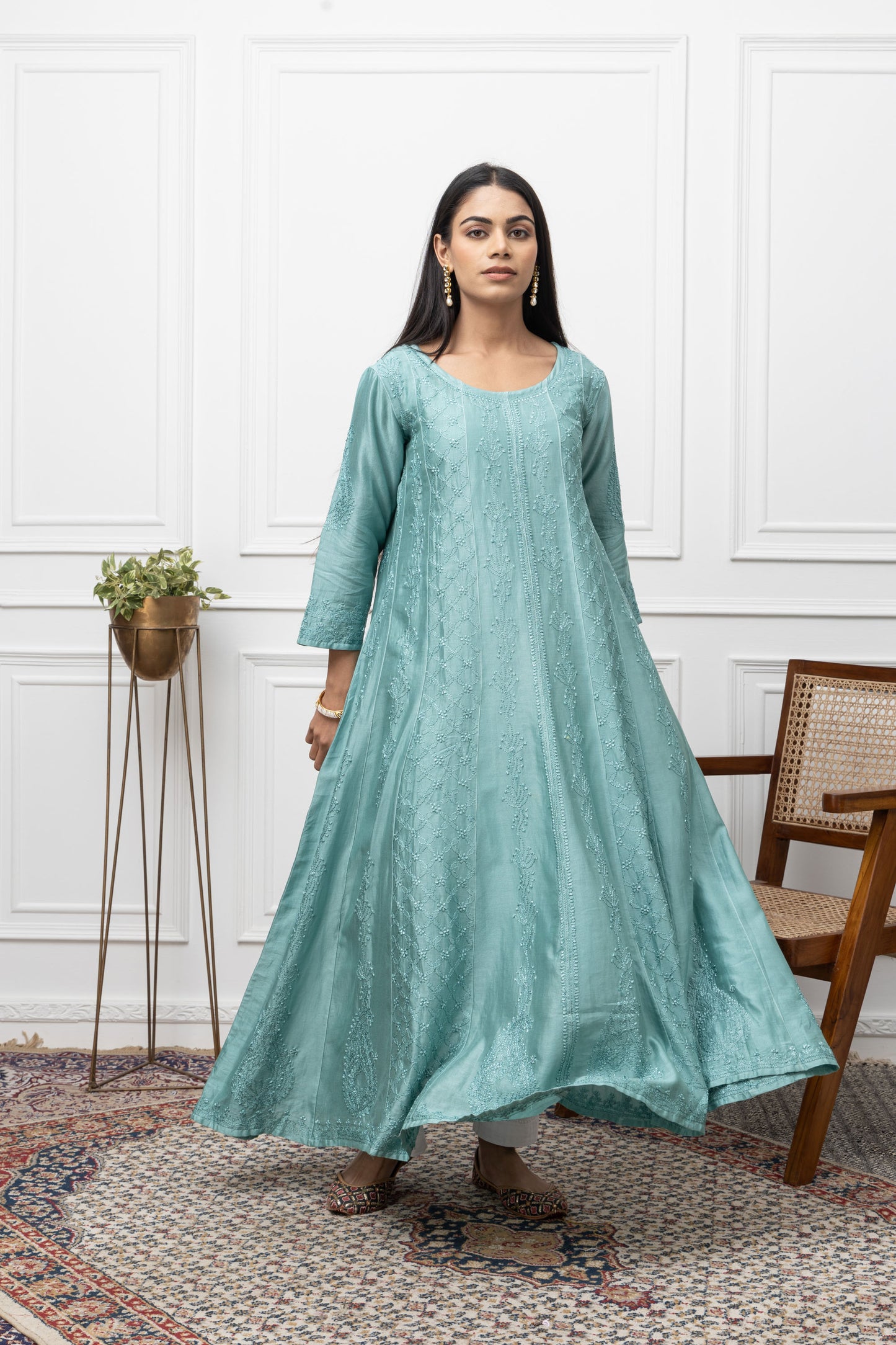 Chanderi Green Anarkali