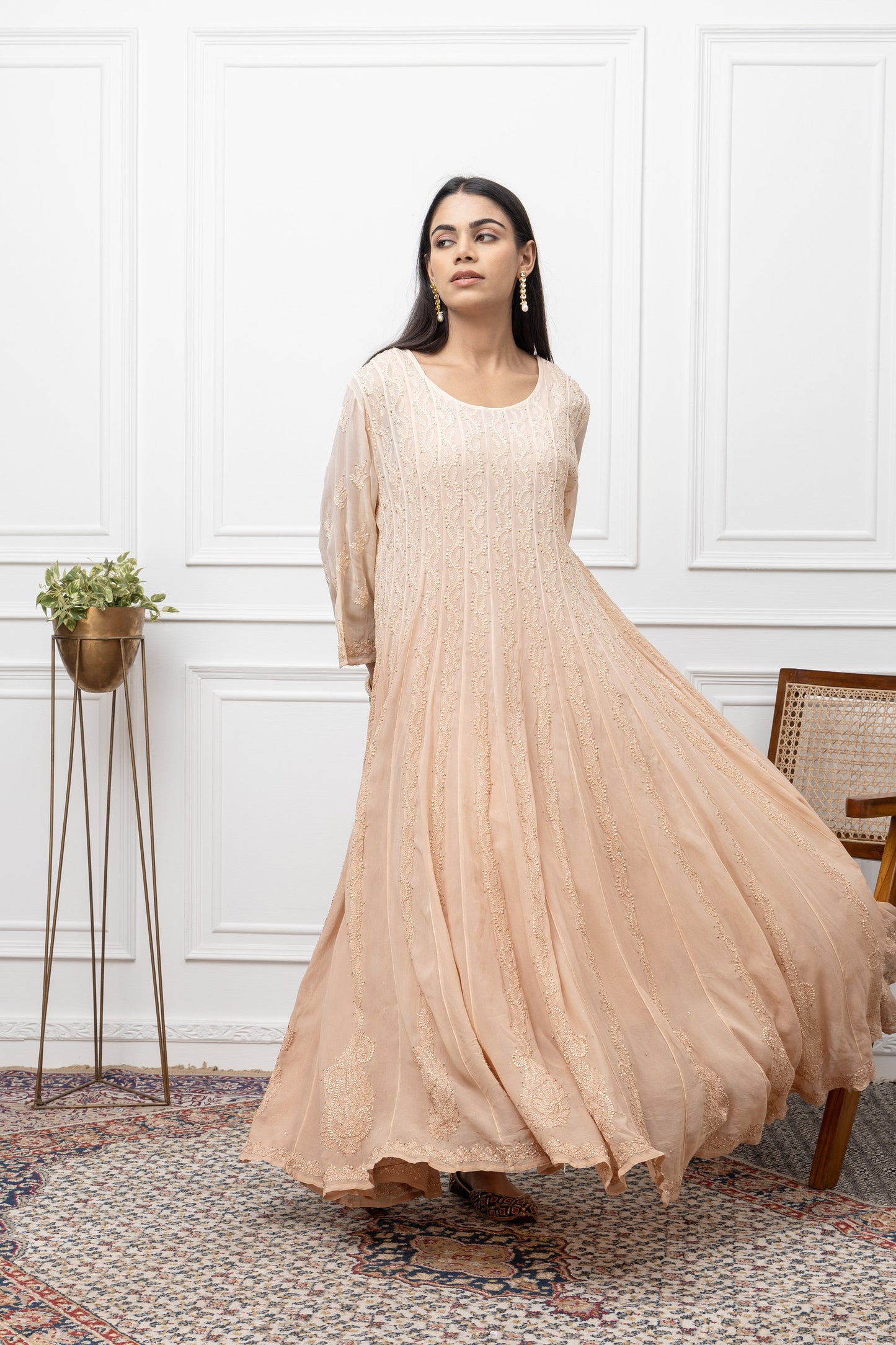 Beige ombere+georgette anarkalli