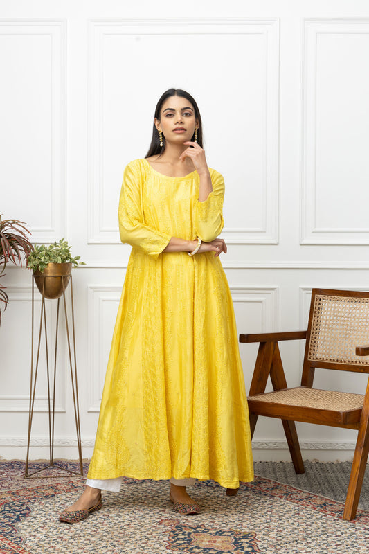 Chanderi Yellow Anarkali