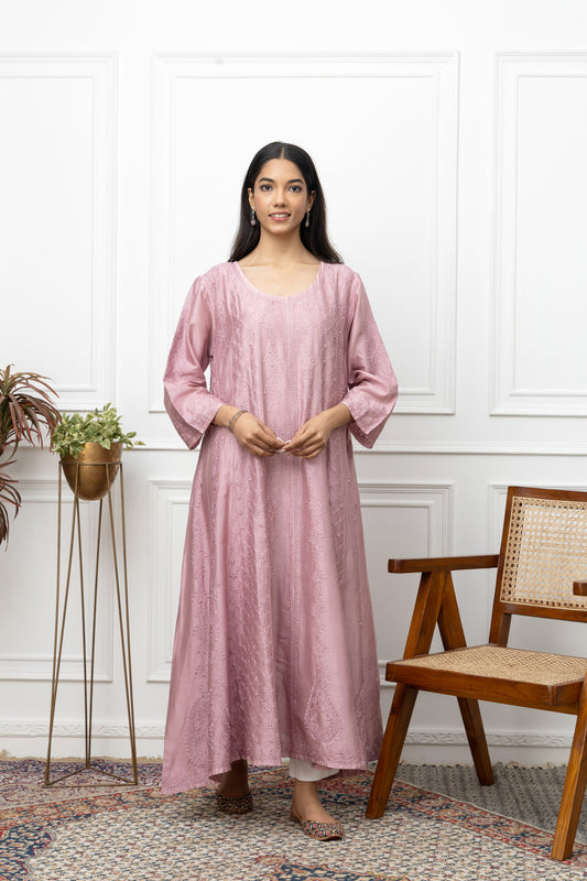 Chanderi Peach Anarkali