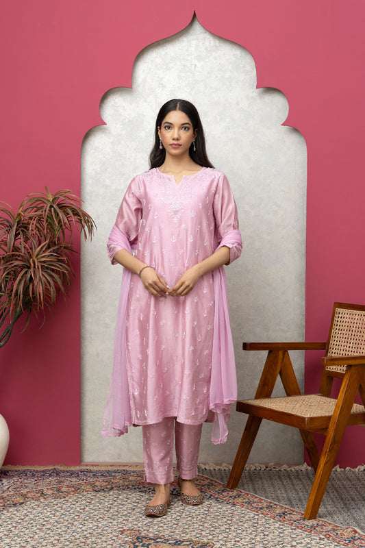 Silk Chanderi Pink Full Suit