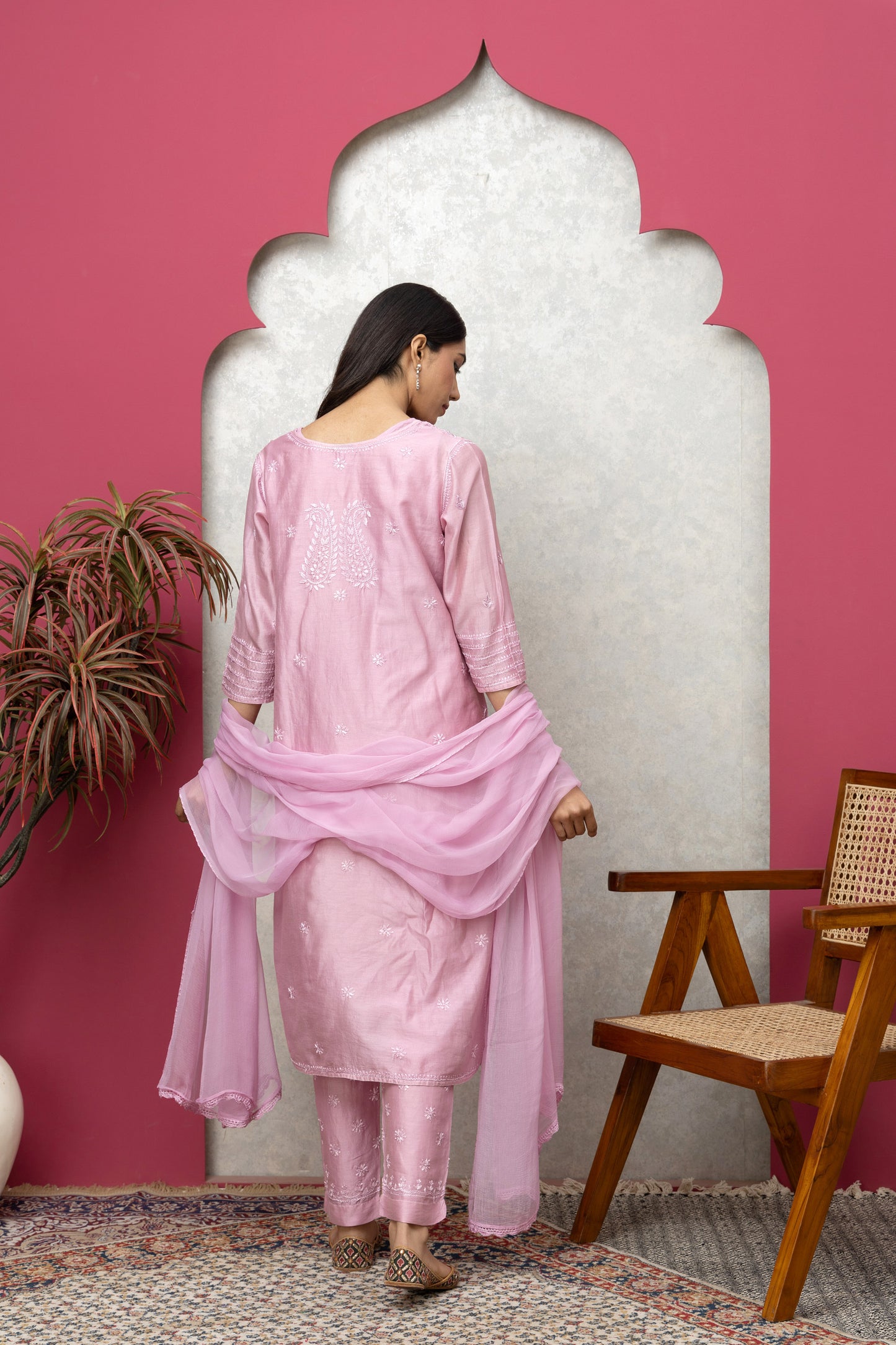 Silk Chanderi Pink Full Suit