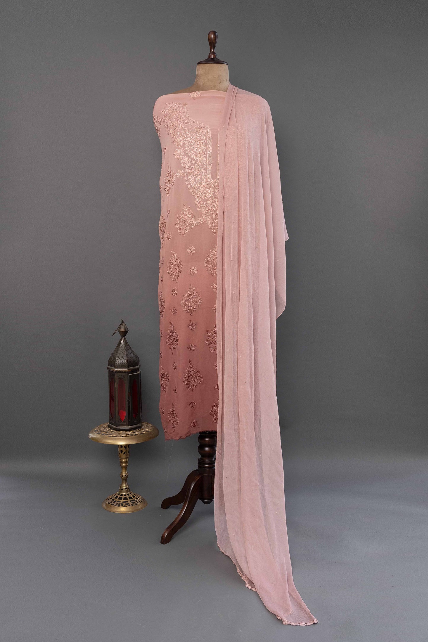 Unstitched Brown Georgette Kurti with Dupatta