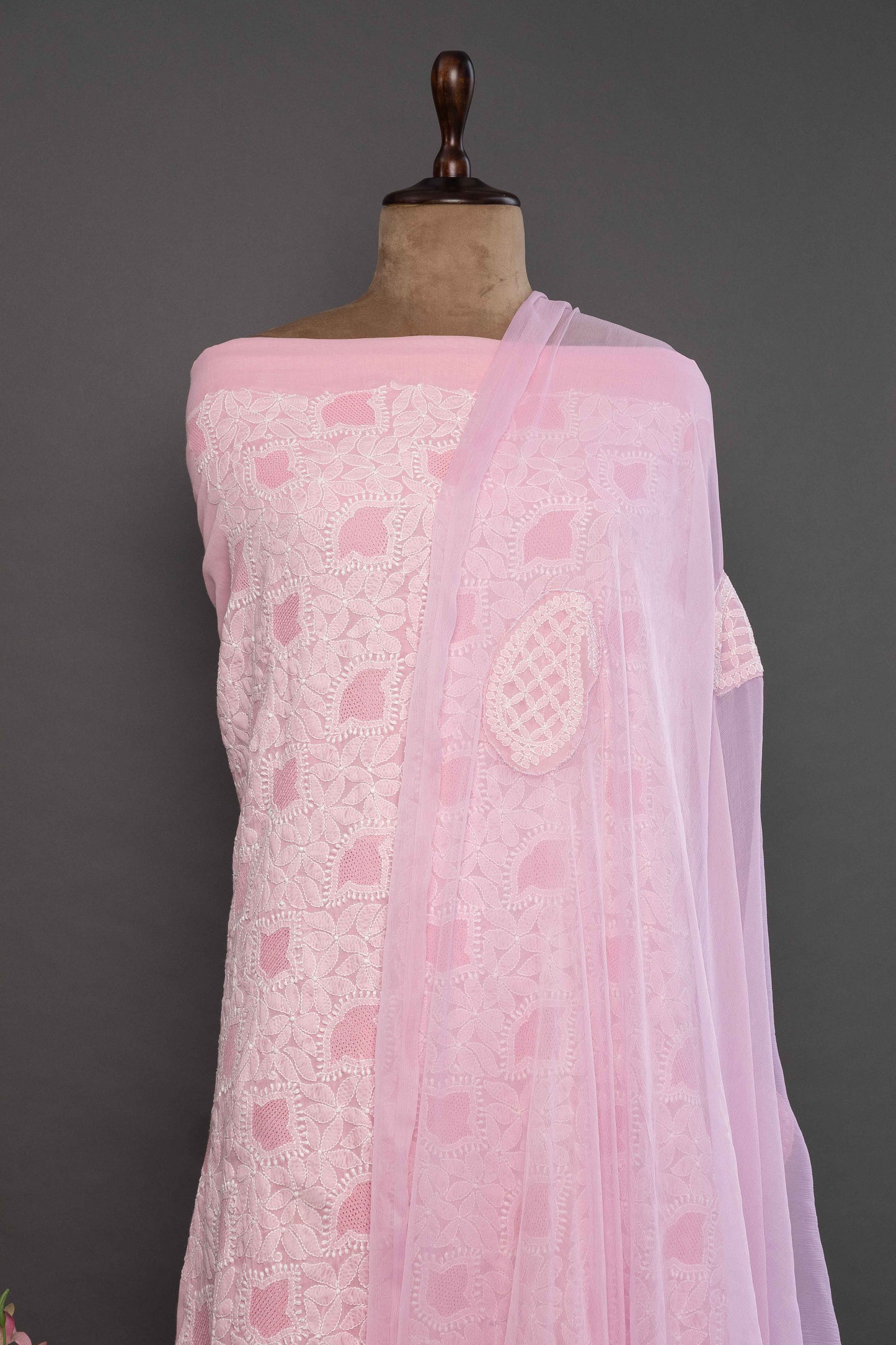 Pink Unstitch Kurti with Dupatta