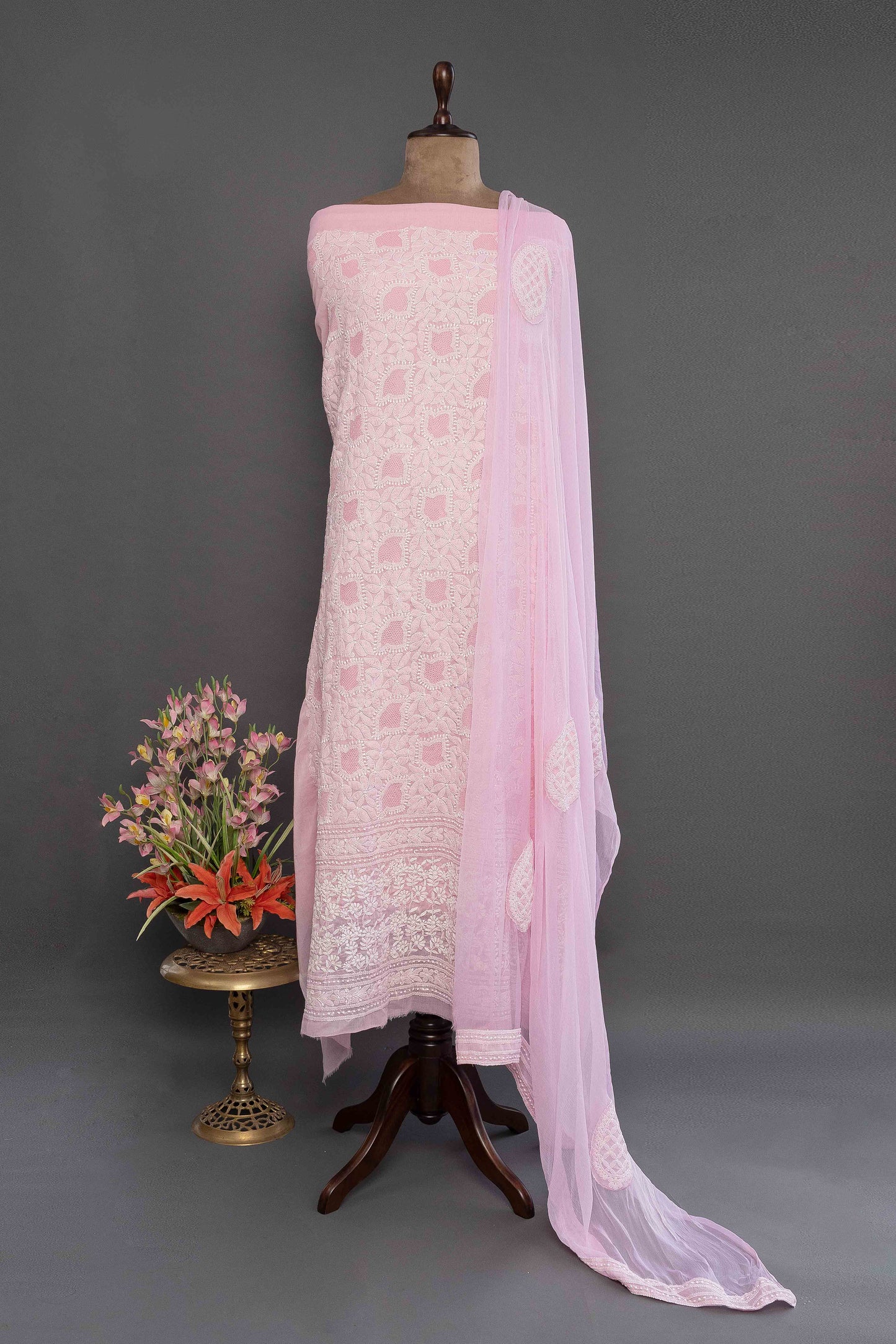 Pink Unstitch Kurti with Dupatta