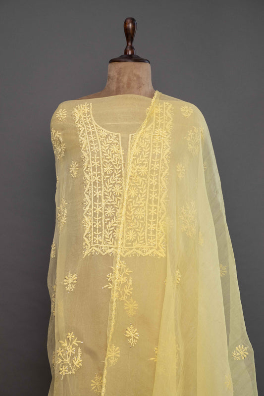 Yellow Organza Kurti with Dupatta