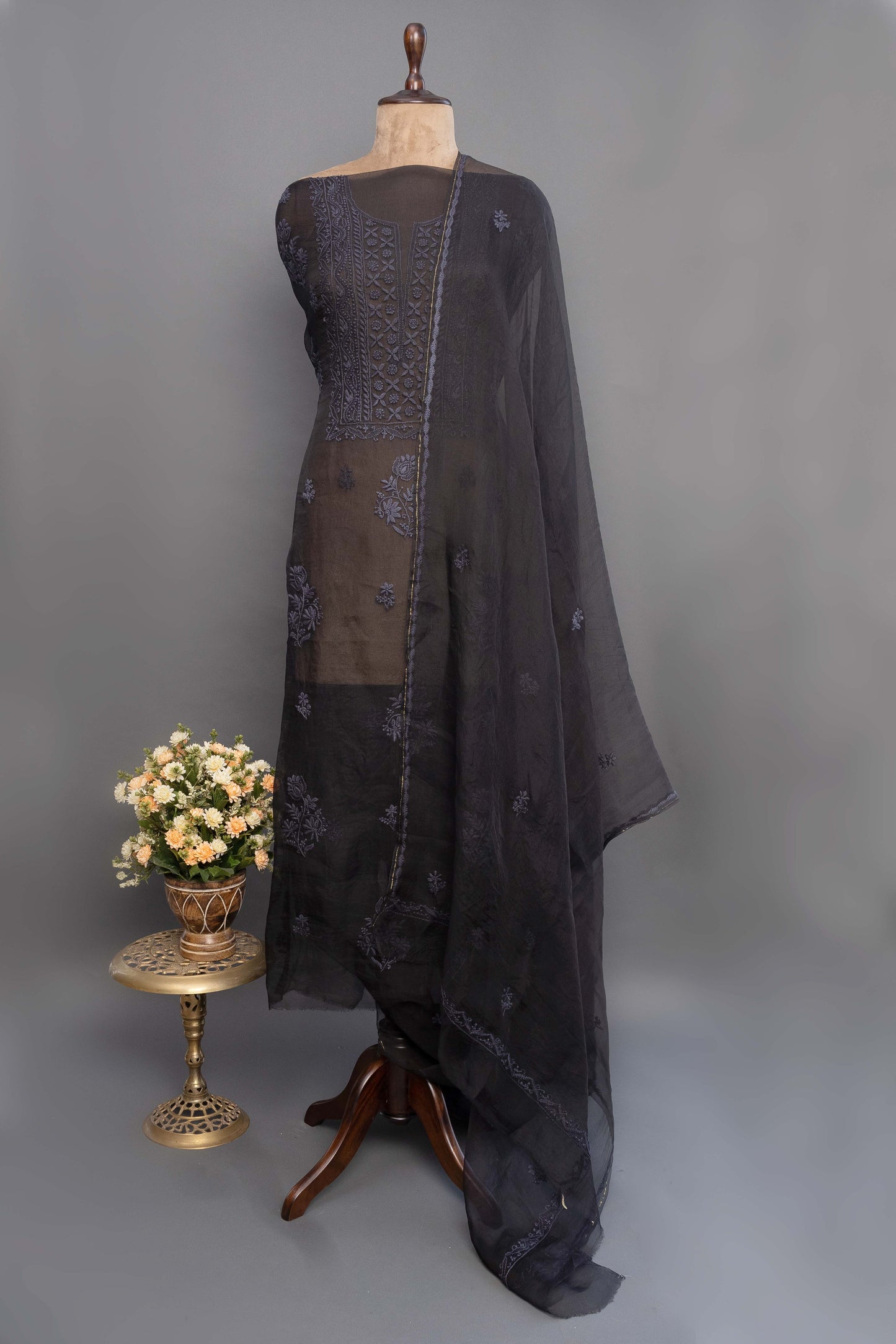 Black oragnza unstitched kuti with dupatta