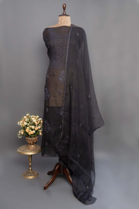 Black oragnza unstitched kuti with dupatta