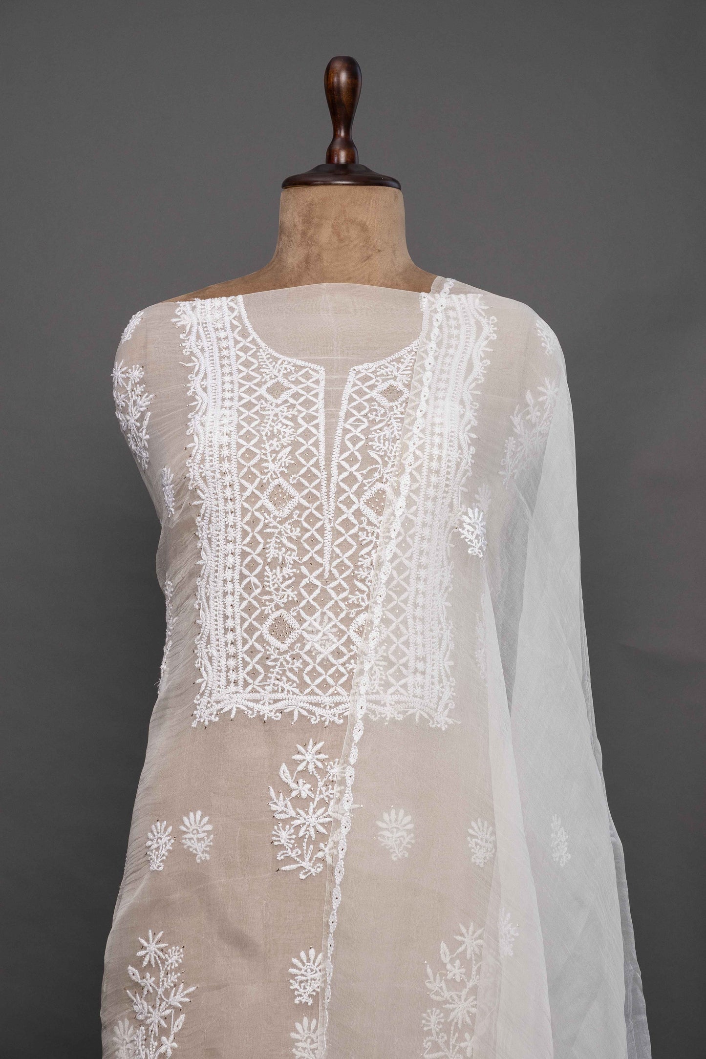 White Organza Kurti & Dupatta Set