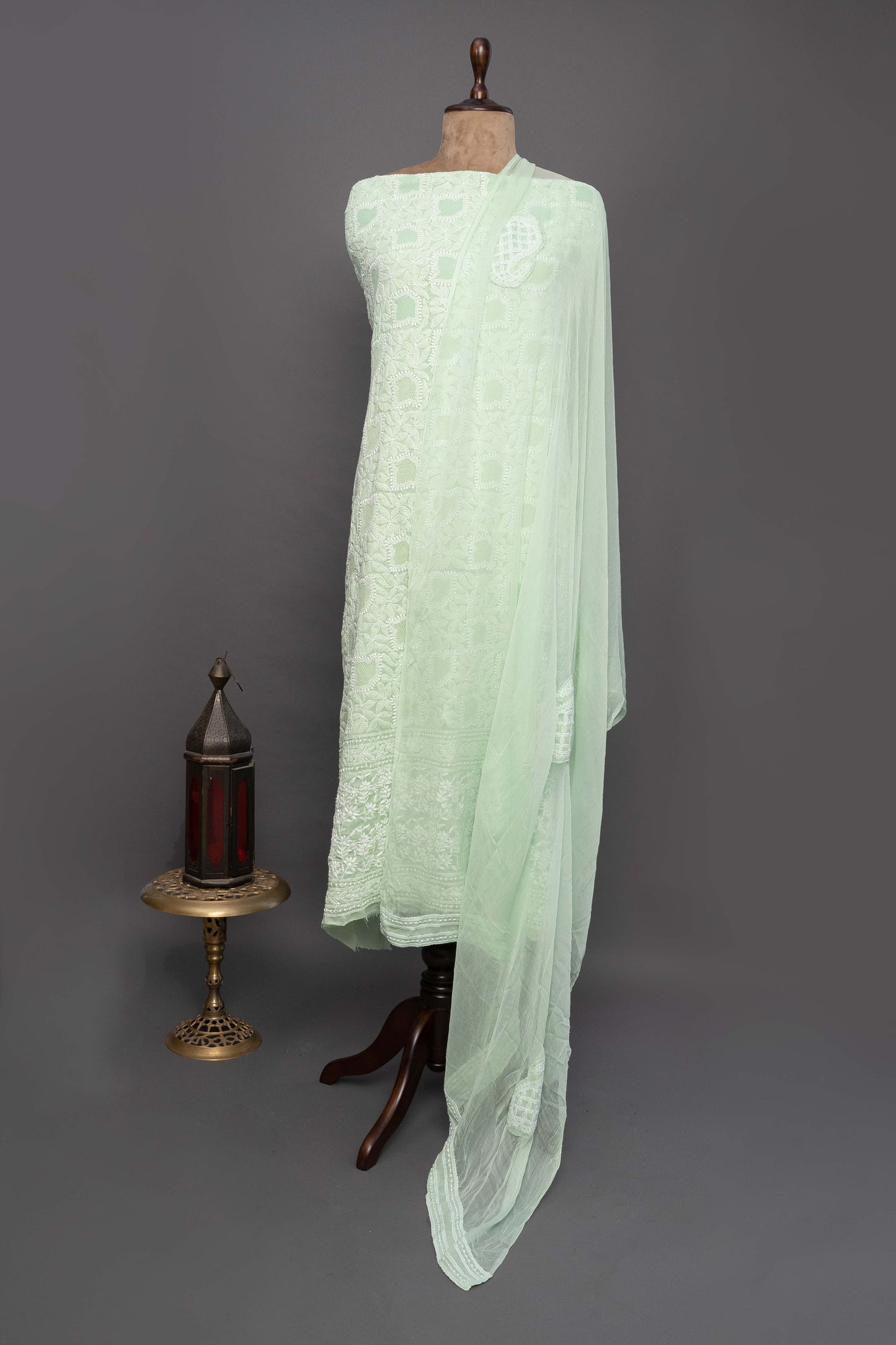 Green & White Chikankari Set with Dupatta