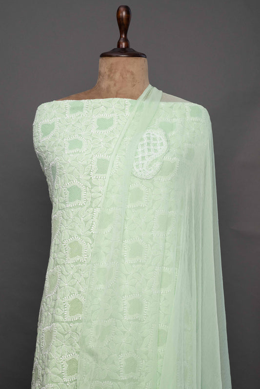 Green & White Chikankari Set with Dupatta