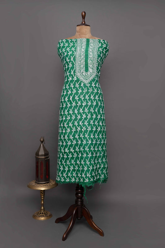 Green Silk Kurti with White Chikankari