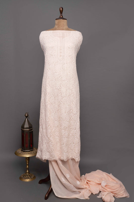 Peach Unstitched Kurti with Dupatta