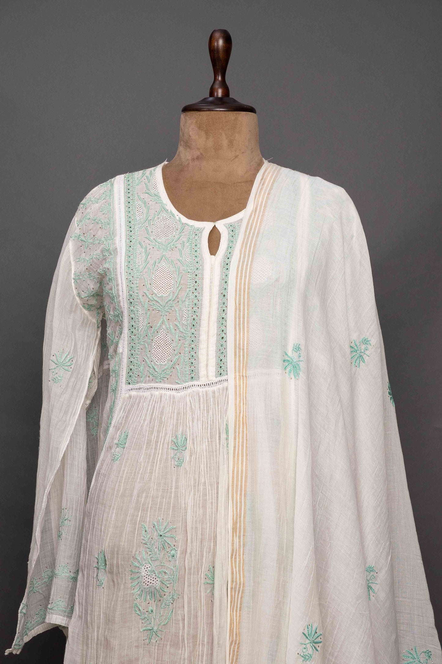 Chanderi Silk Green Semi Stitch Chikankari Kurti