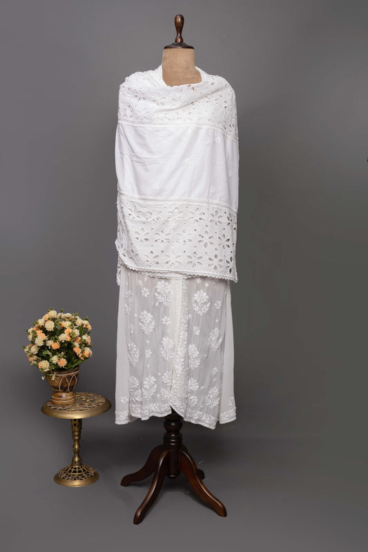 White Cutwork Lace Dupatta