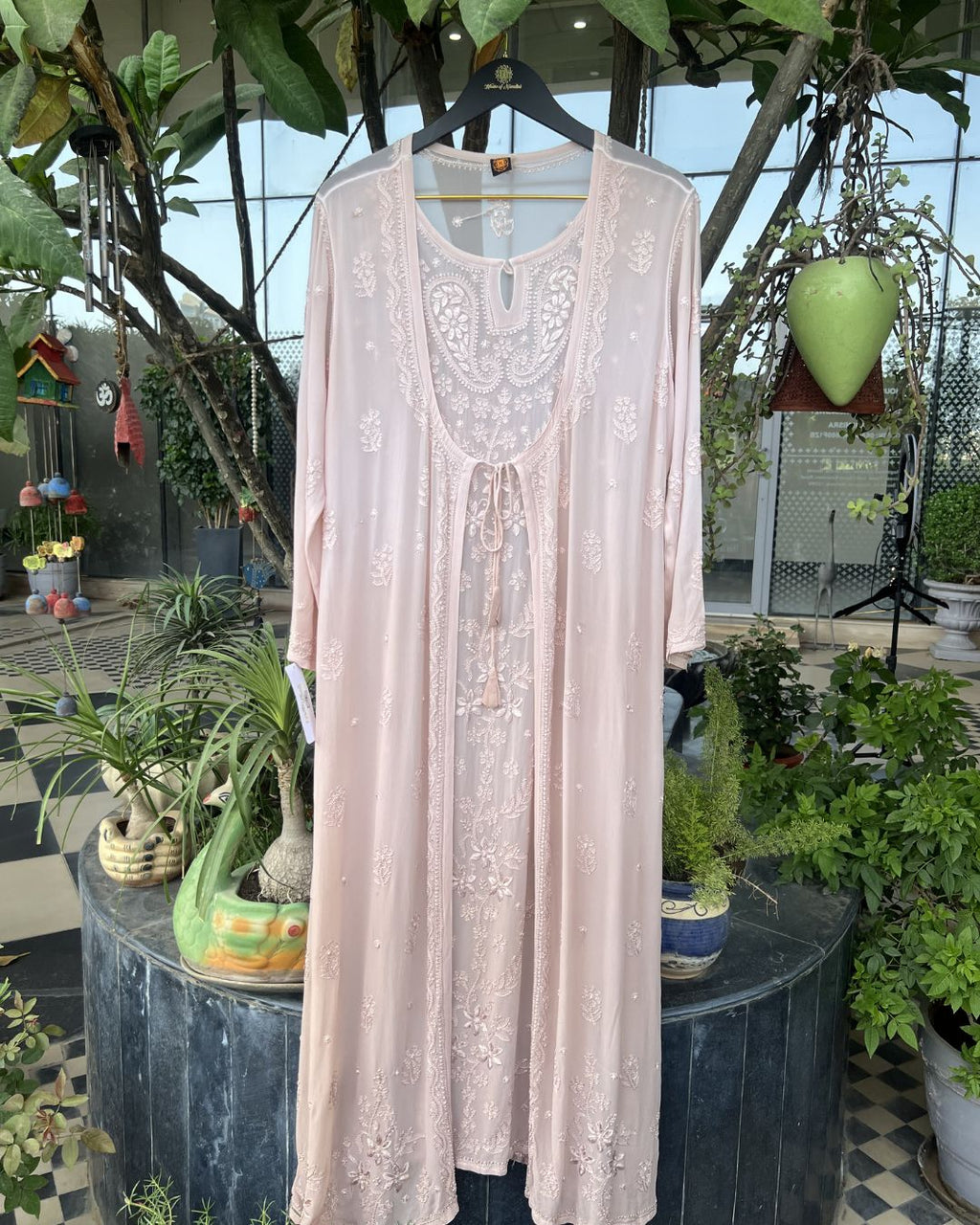 Brown Chikankari Dress with Knot Detail | Lucknow Chikankari Gurgaon | Chikankari Studio Gurgaon