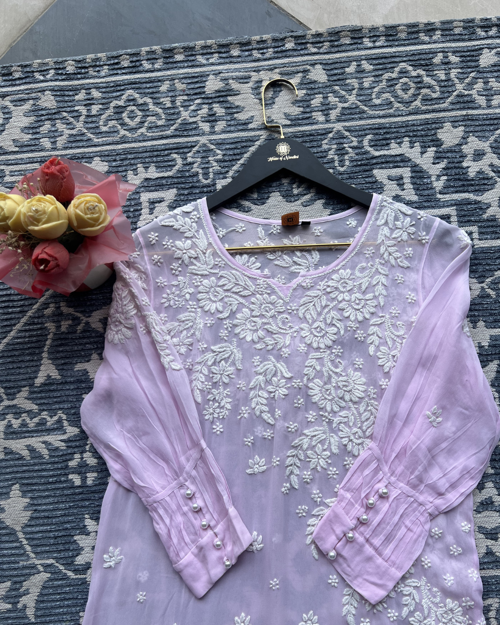 Butter Yellow Chikankari Kurti with White Floral Embroidery