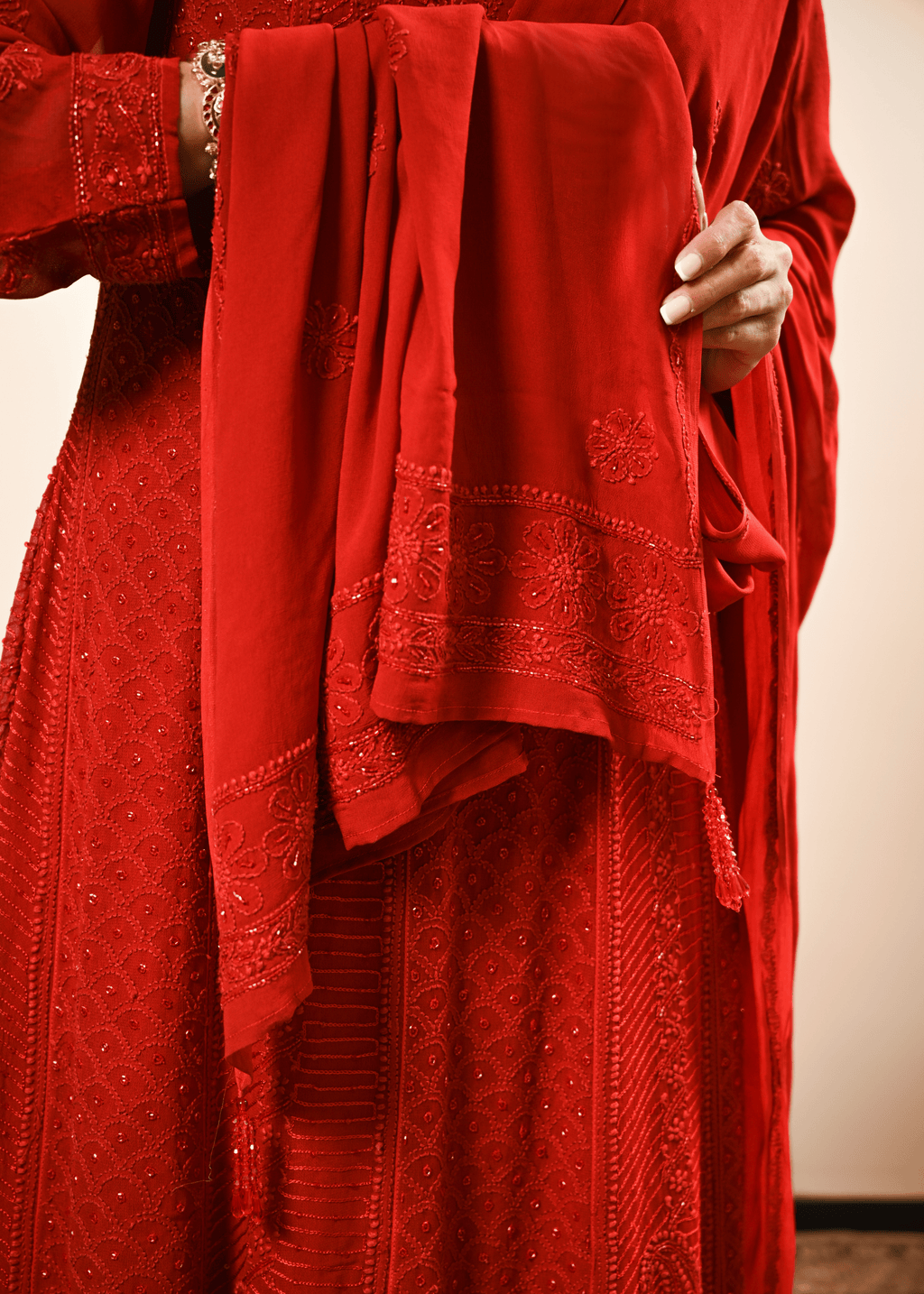 Embroidered Chikankari Anarkali Set with Dupatta | Lucknowi Chikankari