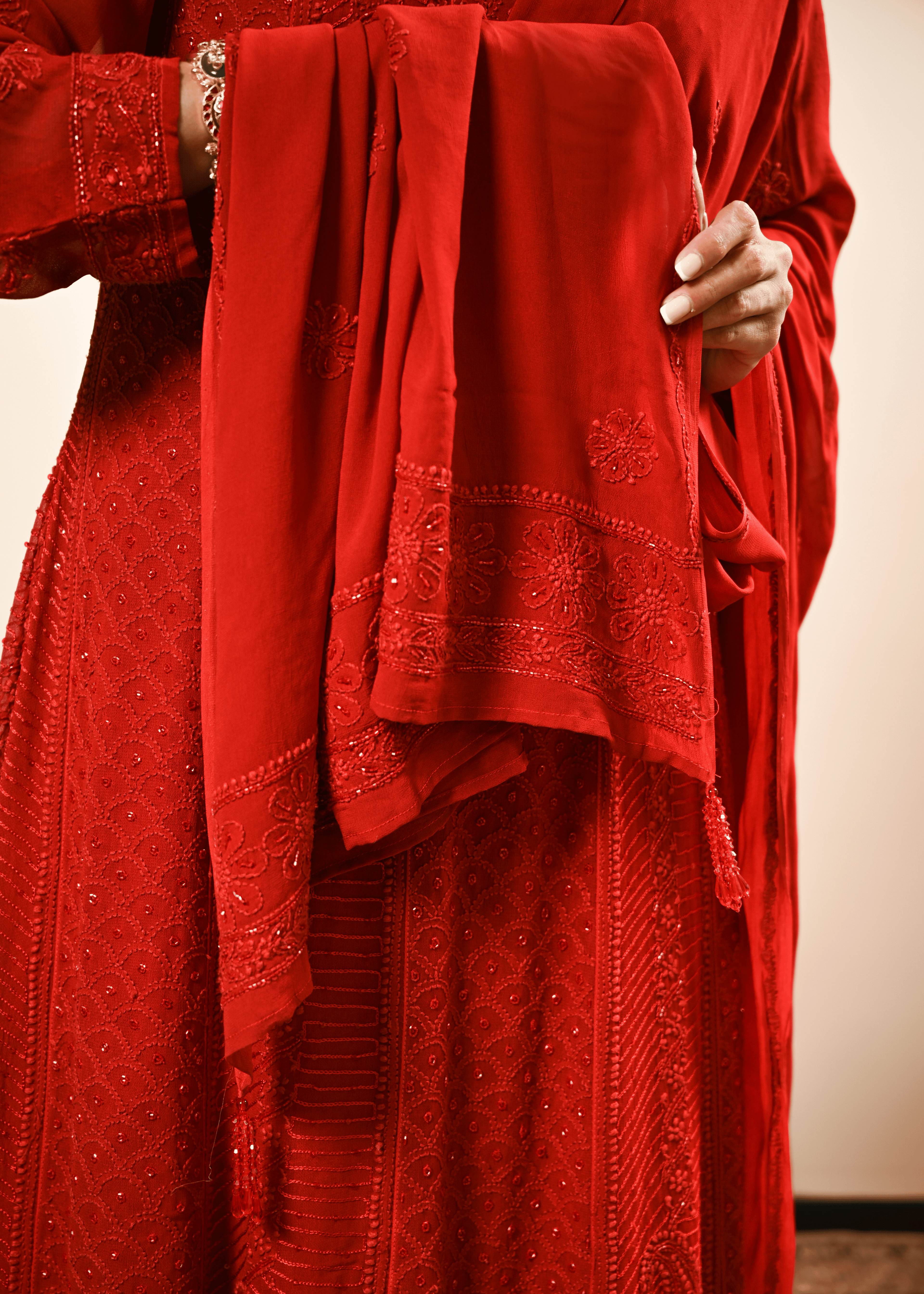 Embroidered Chikankari Anarkali Set with Dupatta | Lucknowi Chikankari