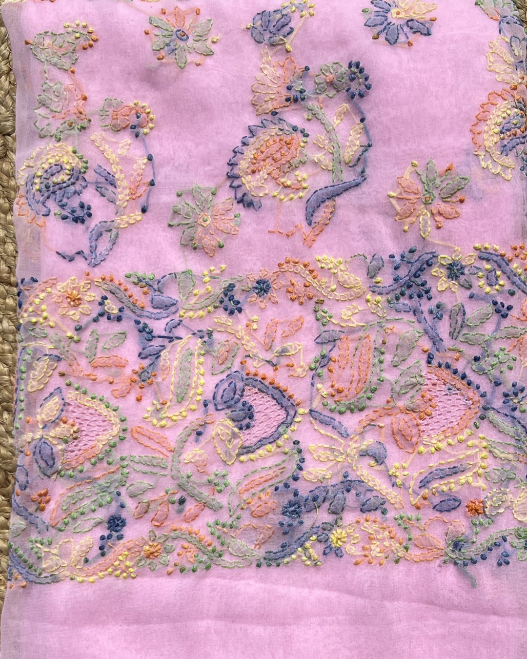 Pink Handcrafted Lucknow Chikankari Saree with Delicate White Embroidery | Elegant Festive Wear Saree