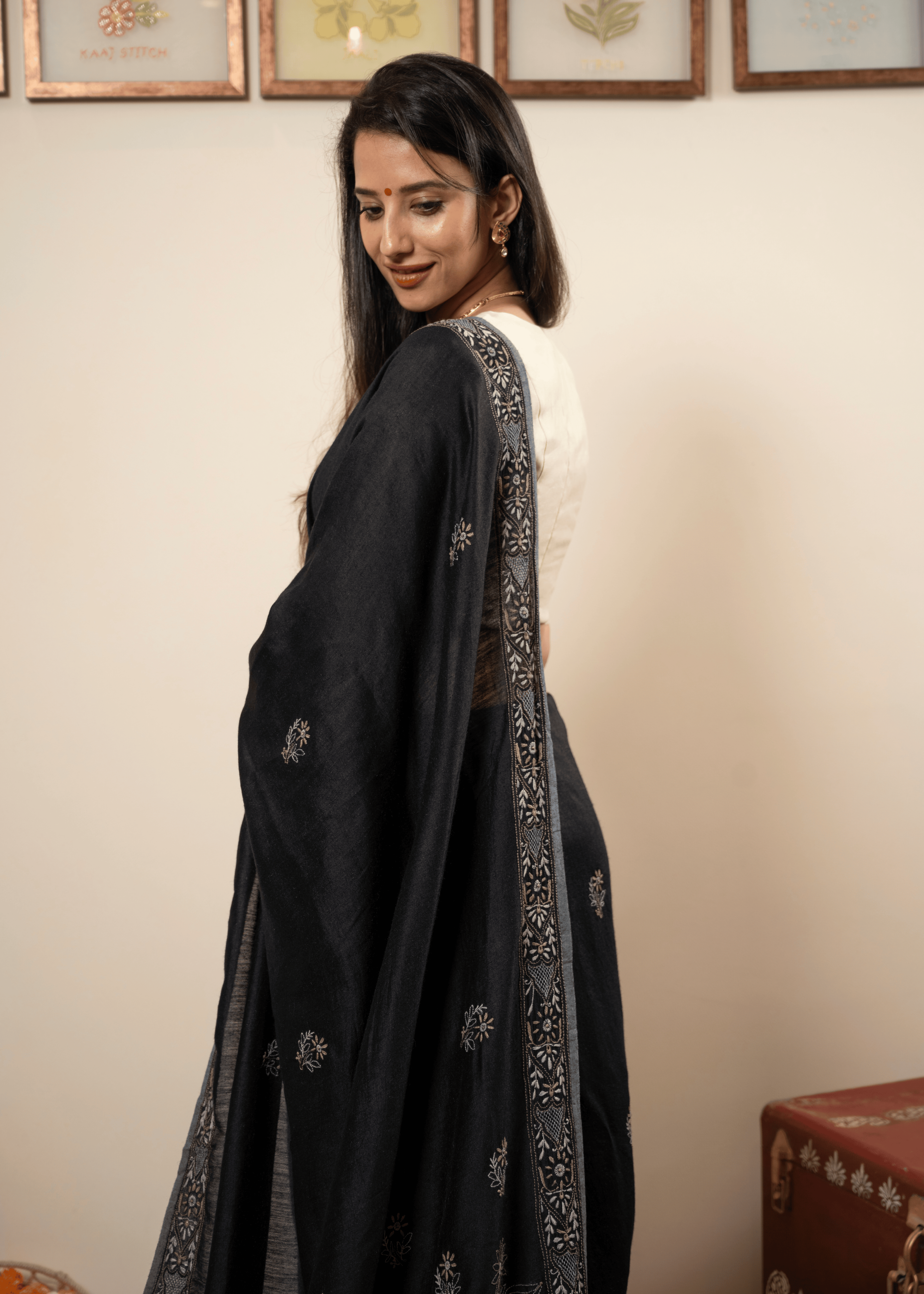 Black Embroidered Chikankari Saree  Lucknowi Chikankari Saree
