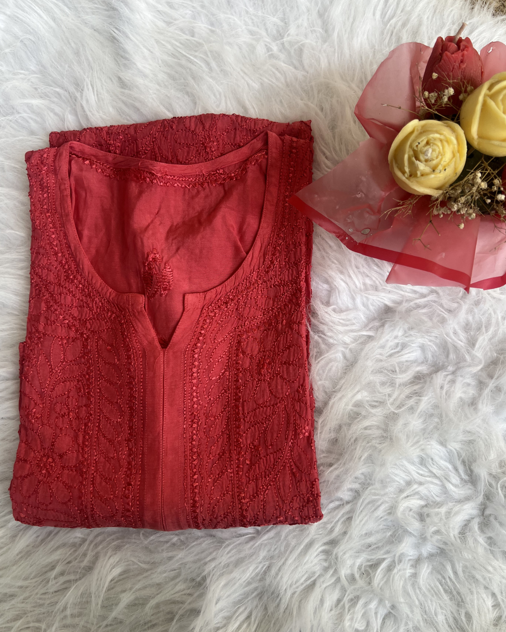 Muslin Chikankari Long Kurti  Full Sleeves | Lucknowi Elegance