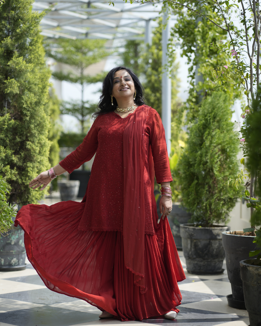 Ruby Red Sharara Set