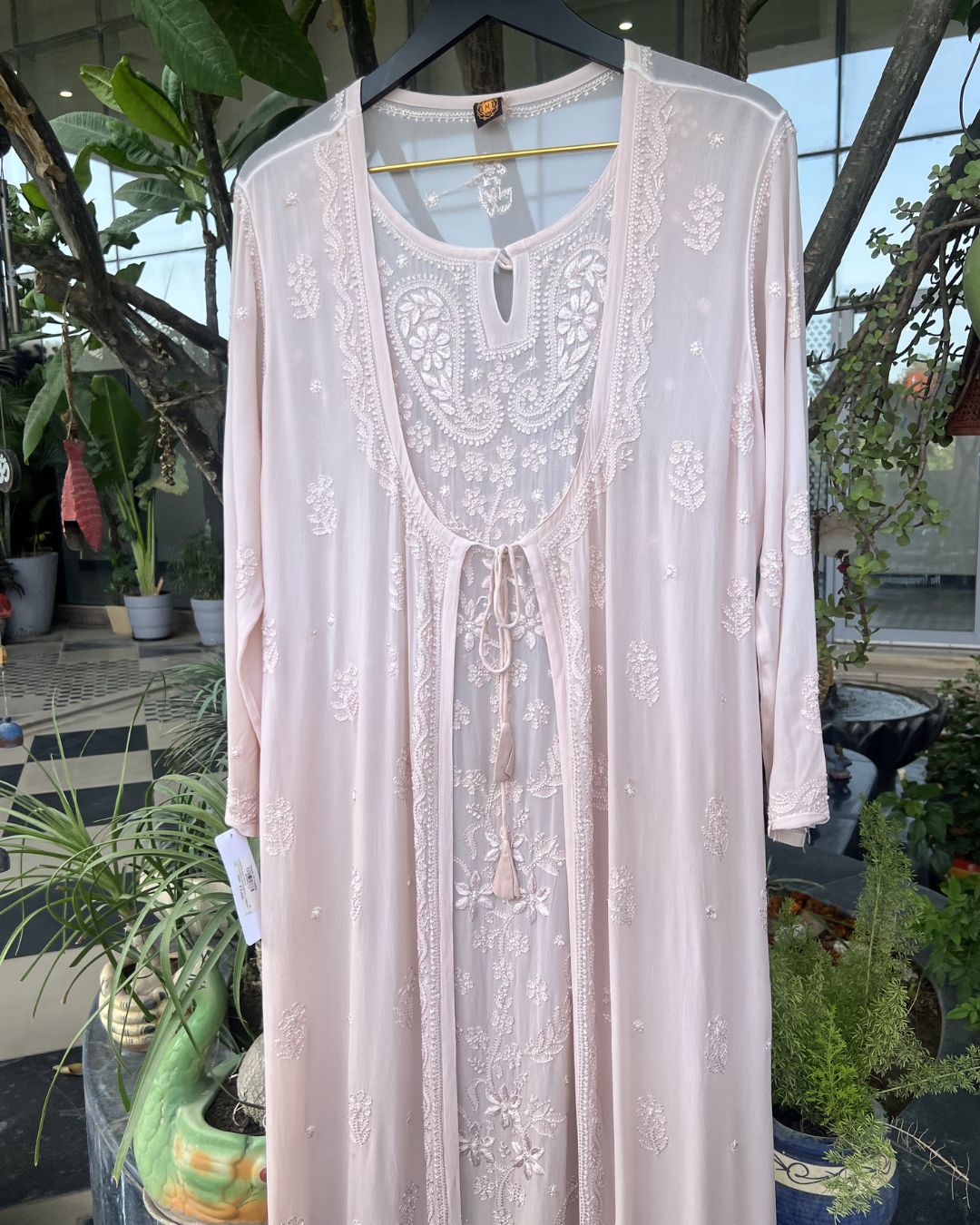 Brown Chikankari Dress with Knot Detail | Lucknow Chikankari Gurgaon | Chikankari Studio Gurgaon