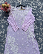 Pink Chikankari Kurti with White Floral Embroidery