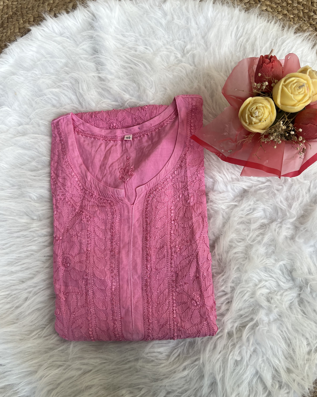 Muslin Chikankari Long Kurti  Full Sleeves | Lucknowi Elegance