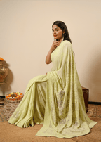 Pastel Hand Embroidered Chikankari Saree | Lucknowi Chikankari