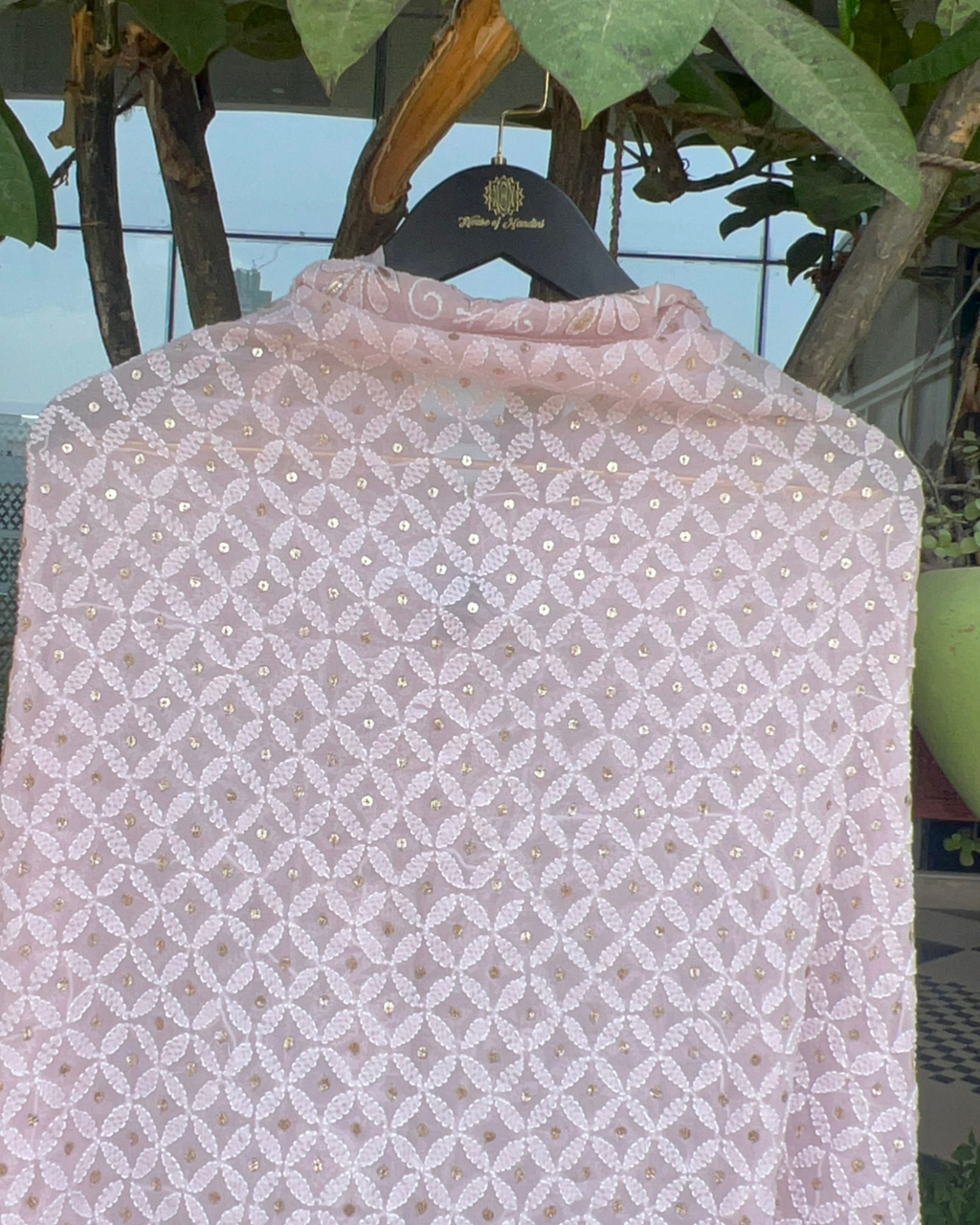 Pink Hand Embroidered Chikankari Dupatta
