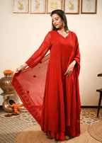 Embroidered Chikankari Anarkali Set with Dupatta | Lucknowi Chikankari