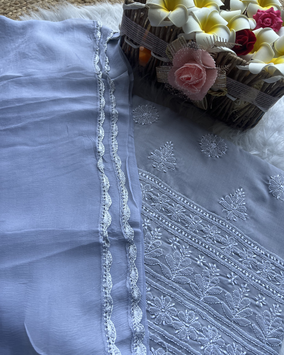 Cotton Chikankari Unstitched Suit | Lucknow Chikankari Gurgaon