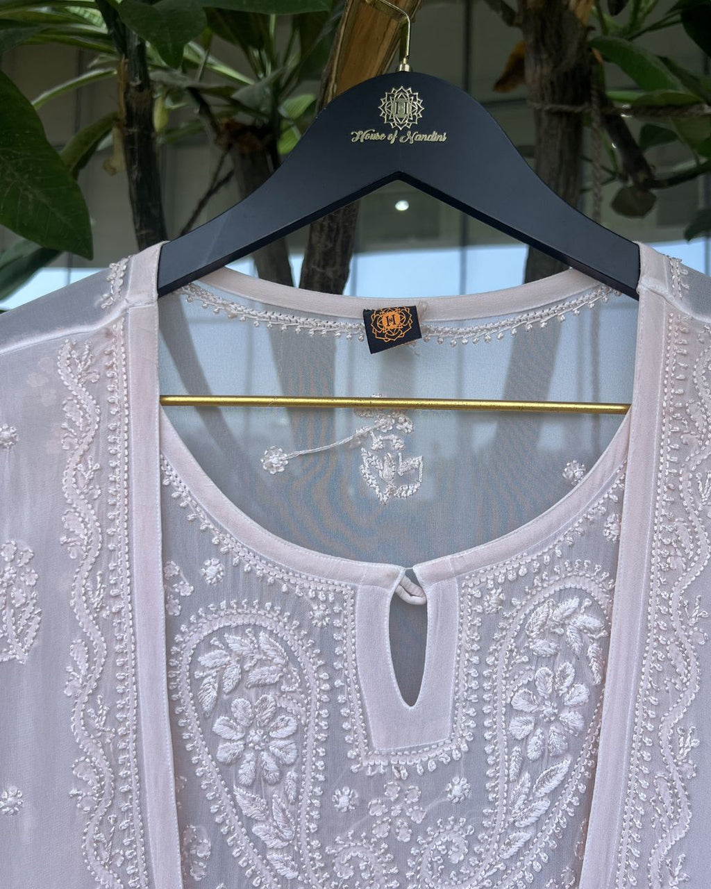 Brown Chikankari Dress with Knot Detail | Lucknow Chikankari Gurgaon | Chikankari Studio Gurgaon