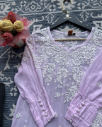 Pink Chikankari Kurti with White Floral Embroidery