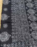 Black Hand Embroidered Lucknow Chikankari Saree with Fine Detailing | Premium Party & Festive Wear Saree