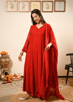 Embroidered Chikankari Anarkali Set with Dupatta | Lucknowi Chikankari