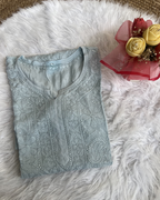 Muslin Chikankari Long Kurti  Full Sleeves | Lucknowi Elegance