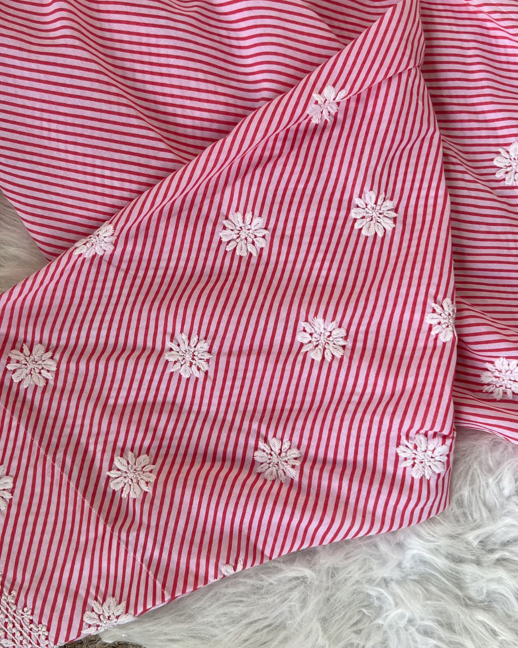 Pink & Green Leheriya Dress with White Stripes | Lucknow Chikankari Gurgaon | Chikankari Studio Gurgaon