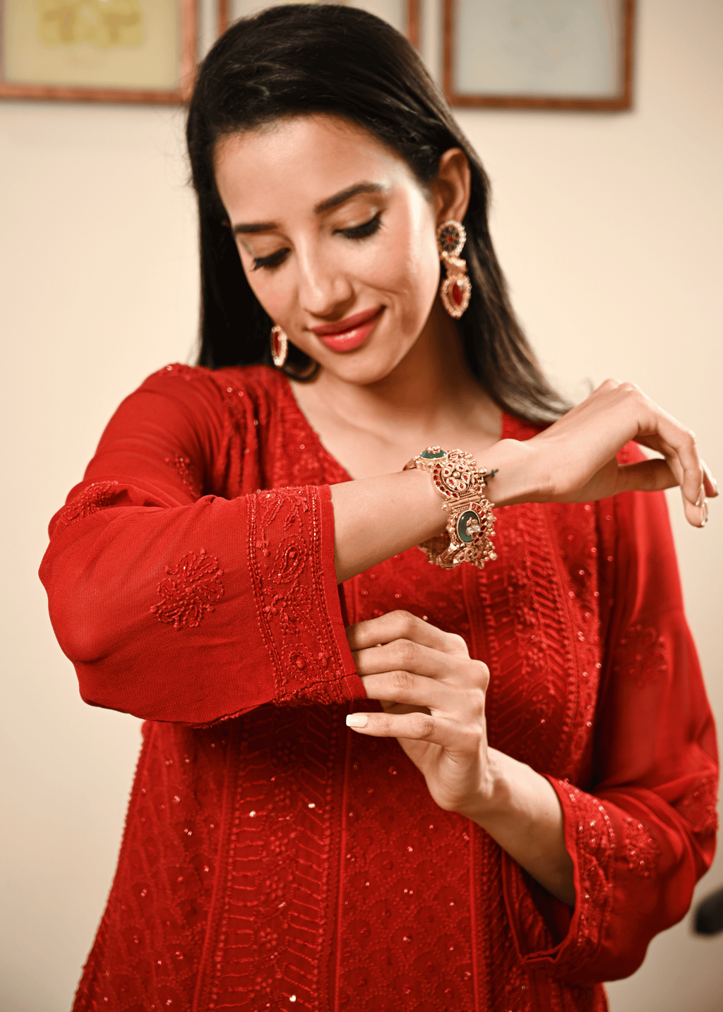 Embroidered Chikankari Anarkali Set with Dupatta | Lucknowi Chikankari