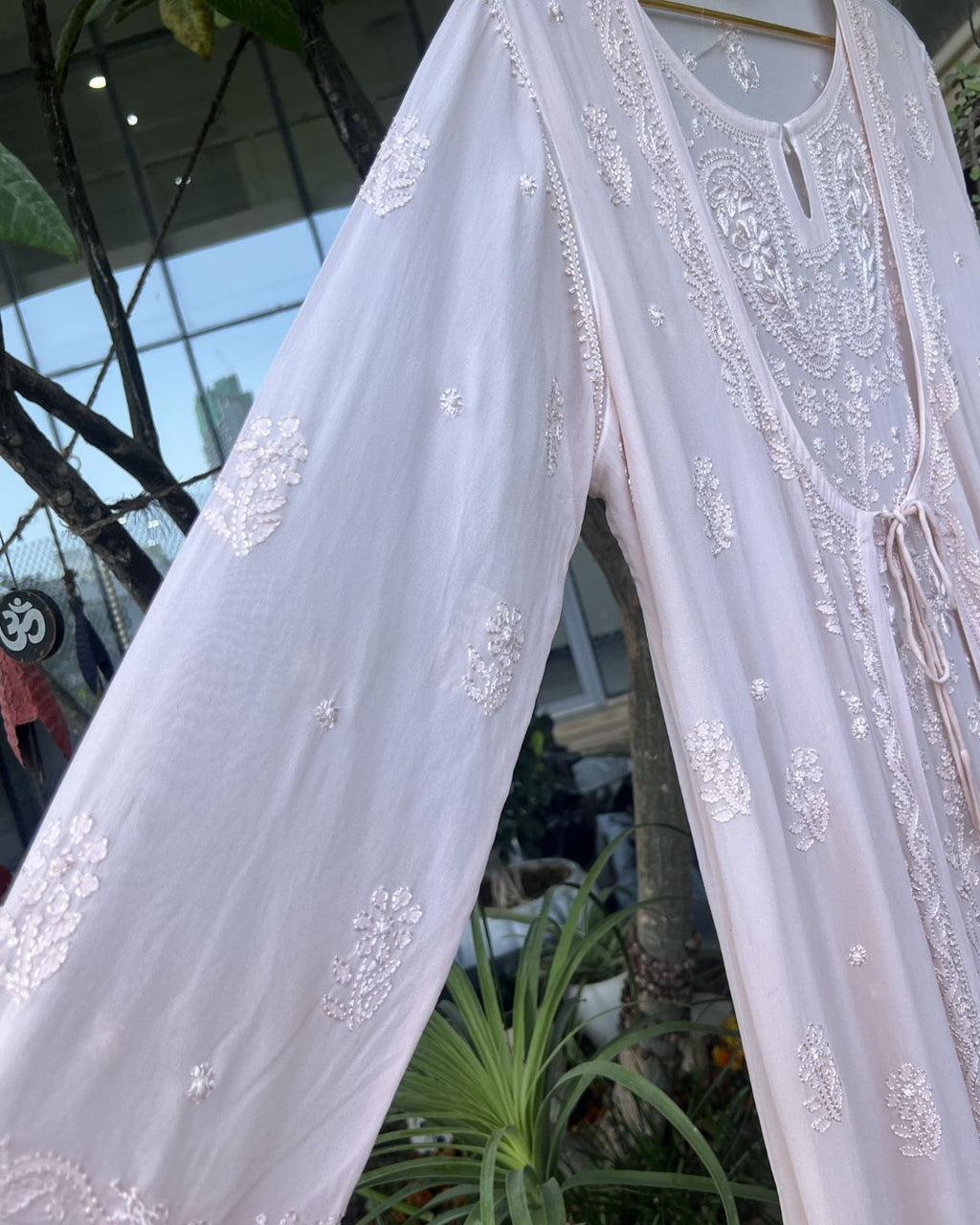 Brown Chikankari Dress with Knot Detail | Lucknow Chikankari Gurgaon | Chikankari Studio Gurgaon