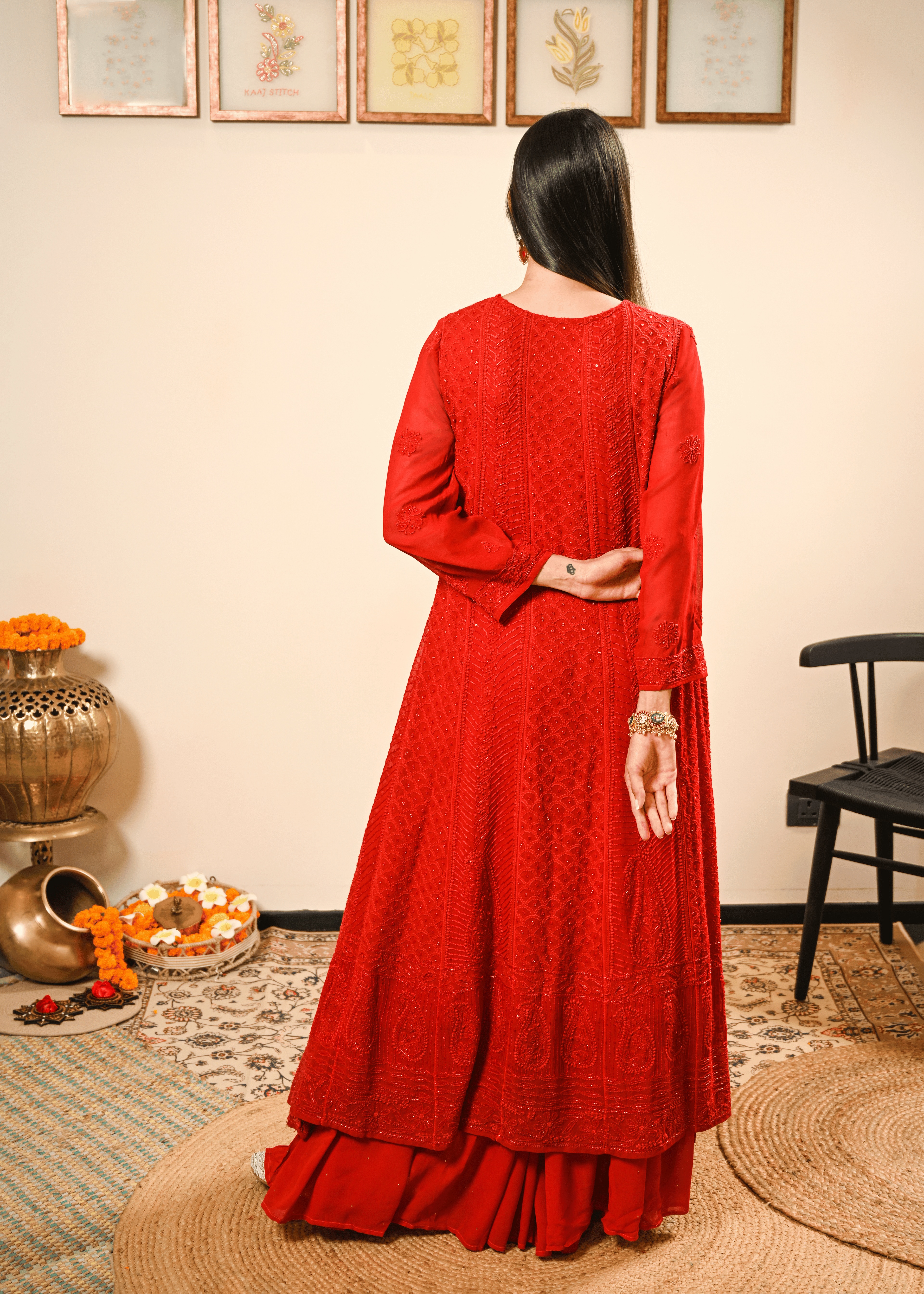 Embroidered Chikankari Anarkali Set with Dupatta | Lucknowi Chikankari